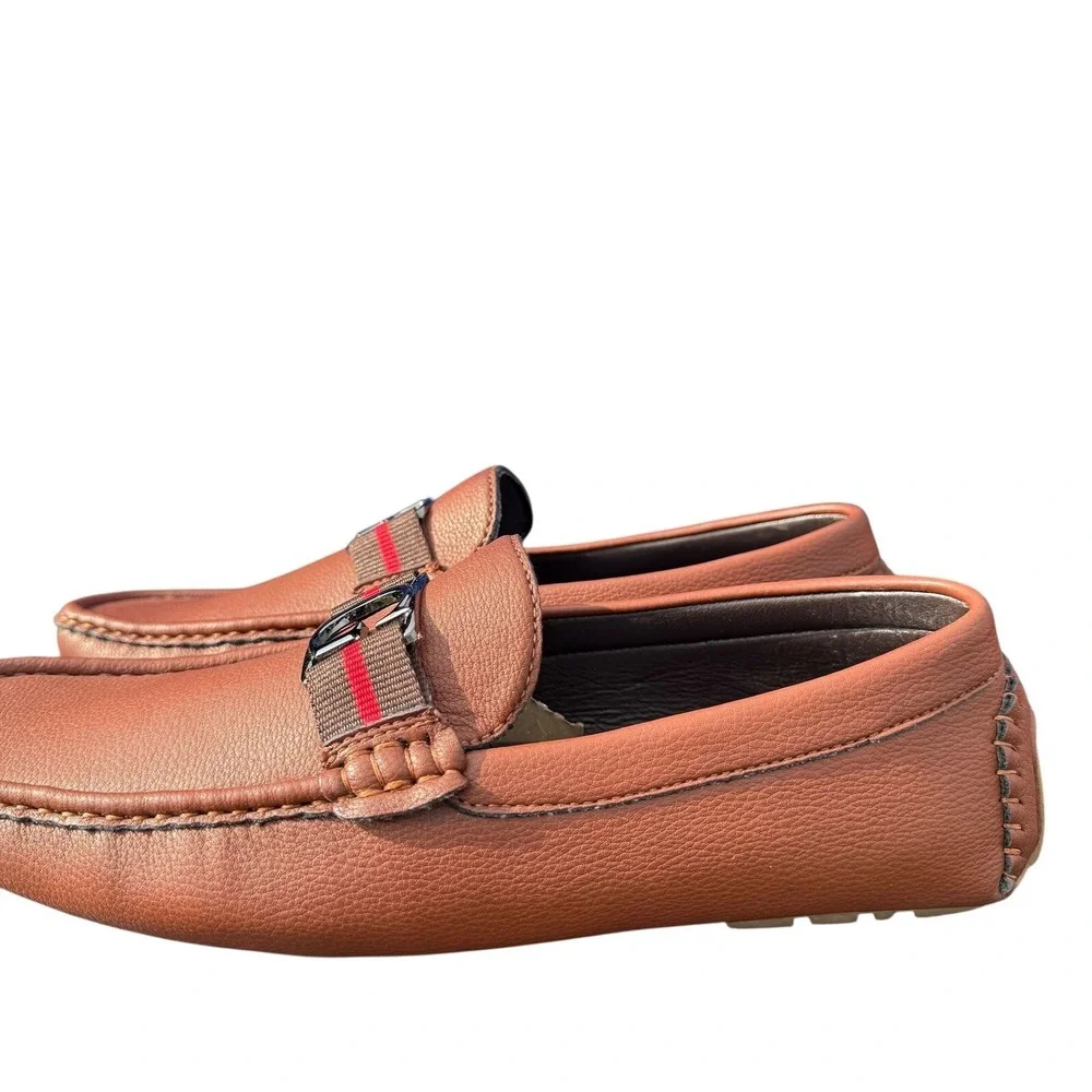 Guess Men's Brown Driver Loafers Size 9M Slip On Moc Toe PU Leather Bit Logo